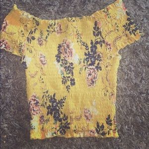 Rue 21 Yellow Floral Print Off The Shoulder